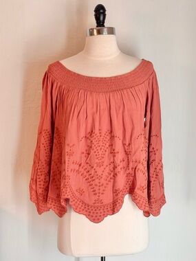 ASTR | Dusty Sienna Embroidered Off Shoulder Top